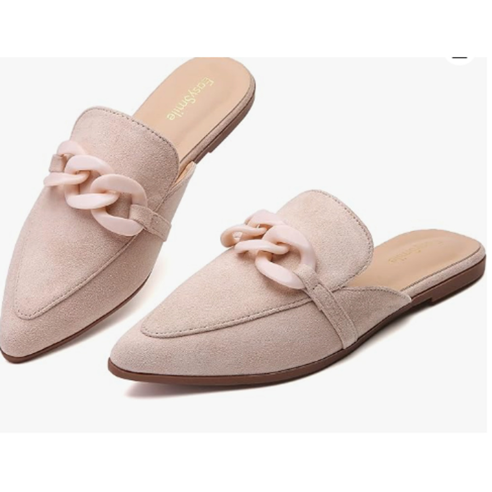 "EasySmile Metal Chain Decor Flat Mules ,Size 10 "